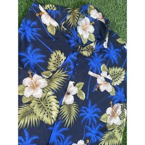 Rima Beachwear Hawaiian Shirt Mens Sz M Button Up Camp VTG Blue Floral Palms